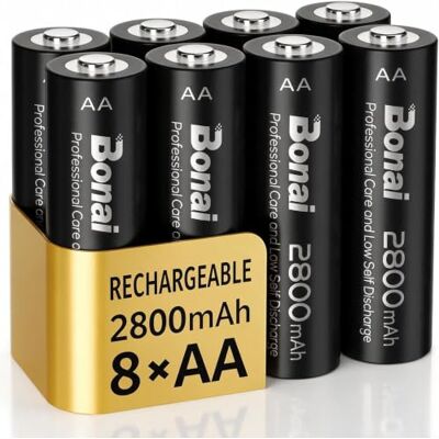 BONAI Pilhas recarregáveis AA, de alta capacidade 2800 mAh 1,2 V NI-MH 8 peças BONAI Pilhas recarregáveis AA, de alta capacidade 2800 mAh 1,2 V NI-MH 8 peças