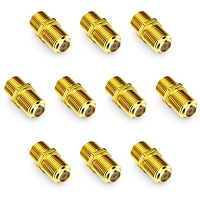 deleyCON 10 peças Sat adaptador conector cabo coaxial extensão 2X F-Socket porca estreita banhada a ouro para cabo satélite sistemas BK deleyCON 10 peças Sat adaptador conector cabo coaxial extensão 2X F-Socket porca estreita banhada a ouro para cabo satélite sistemas BK