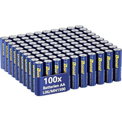 BONAI Pilhas alcalinas AA LR6 (pacote de 100 unidades) 1,5 V Mignon pilha alcaline, alto desempenho, armazenamento de 10 anos, gama de desempenho potentes pilhas descartáveis MN1500 BONAI Pilhas alcalinas AA LR6 (pacote de 100 unidades) 1,5 V Mignon pilha alcaline, alto desempenho, armazenamento de 10 anos, gama de desempenho potentes pilhas descartáveis MN1500