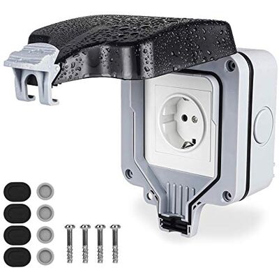 MEEQIAO Tomada de alimentação exterior, com interruptor impermeável IP66, tomadas de parede com tampa, tomadas 13 A, para jardim e tomada externa, cinzento MEEQIAO Tomada de alimentação exterior, com interruptor impermeável IP66, tomadas de parede com tampa, tomadas 13 A, para jardim e tomada externa, cinzento