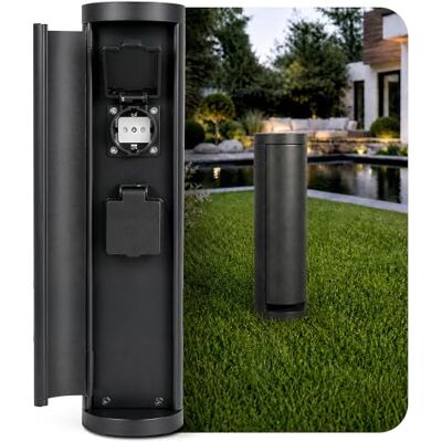 SSC-LUXon PALISO Design Coluna de tomadas com 2 tomadas para jardim e exterior, coluna de energia com porta, cor preta, IP44, altura 39,5 cm SSC-LUXon PALISO Design Coluna de tomadas com 2 tomadas para jardim e exterior, coluna de energia com porta, cor preta, IP44, altura 39,5 cm