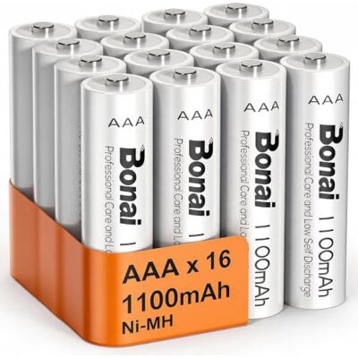 BONAI 1100mAh Pilhas Recarregáveis Ni-MH AAA, 1200 Ciclos, 1,2V Pilhas AAA Recarregáveis Precarregadas de Alta Capacidade, Baixa Autodescarga (16 Unidades) BONAI 1100mAh Pilhas Recarregáveis Ni-MH AAA, 1200 Ciclos, 1,2V Pilhas AAA Recarregáveis Precarregadas de Alta Capacidade, Baixa Autodescarga (16 Unidades)