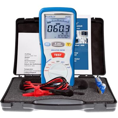 PeakTech 2695 – Testador de isolamento, calibrado, testador de continuidade, voltímetro, circuitos, fusíveis, mínimo/máximo, retenção de dados, TUV/GS 125V, 250V, 500V, 1000V PeakTech 2695 – Testador de isolamento, calibrado, testador de continuidade, voltímetro, circuitos, fusíveis, mínimo/máximo, retenção de dados, TUV/GS 125V, 250V, 500V, 1000V