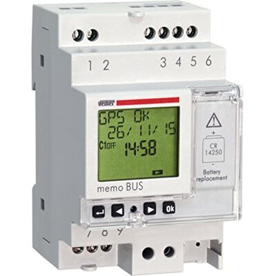 VEMER Interruptor horário, astronauta Memo bus de barra DIN com 9 saídas e módulo GPS, cinzento claro VEMER Interruptor horário, astronauta Memo bus de barra DIN com 9 saídas e módulo GPS, cinzento claro