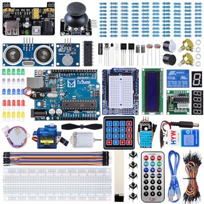 Miuzei Starter Set Compatível com Arduino Kit com Tutoria em Português, Breadboard, Servo, Fonte de Alimentação 9V 1A, Sensores, LEDs para Kit Eletrônica R3 Miuzei Starter Set Compatível com Arduino Kit com Tutoria em Português, Breadboard, Servo, Fonte de Alimentação 9V 1A, Sensores, LEDs para Kit Eletrônica R3