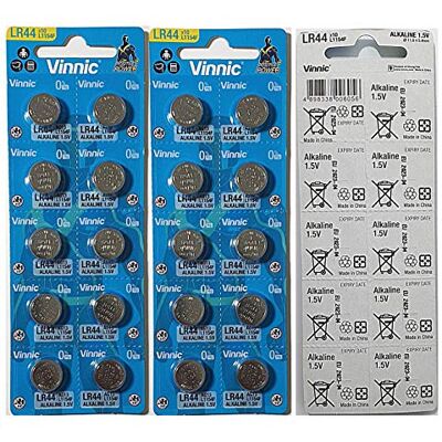 Vinnic VINN Lote de 20 pilhas alcalina (AG13 LR44 L1154 F 1,5 V) Vinnic VINN Lote de 20 pilhas alcalina (AG13 LR44 L1154 F 1,5 V)