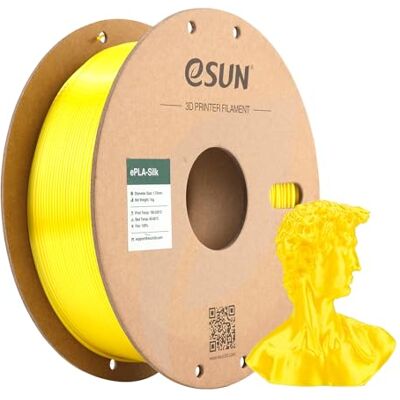 eSUN Filamento PLA seda 1,75 mm, impressão 3D de seda brilhante, precisão dimensional +/- 0,05 mm, 1 kg carretel (2,2 LBS) para filamento de impressão 3D, amarelo seda eSUN Filamento PLA seda 1,75 mm, impressão 3D de seda brilhante, precisão dimensional +/- 0,05 mm, 1 kg carretel (2,2 LBS) para filamento de impressão 3D, amarelo seda