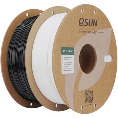 eSUN PETG Filamento 1,75 mm, Filamento PETG de Alta Dureza, 1 kg por bobina, 2 bobinas para impressoras 3D, preto+branco eSUN PETG Filamento 1,75 mm, Filamento PETG de Alta Dureza, 1 kg por bobina, 2 bobinas para impressoras 3D, preto+branco