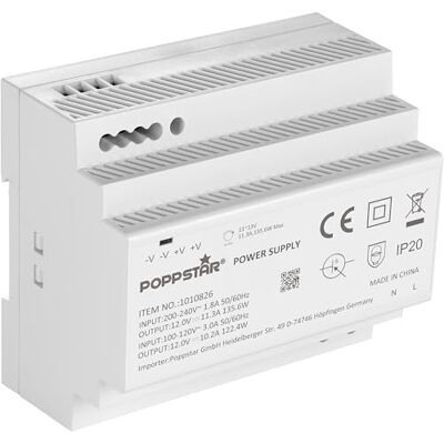 POPPSTAR Fonte de alimentação para trilho DIN P-150-12 12V 11,3 A máx. 135 W (entrada 100-240 V CA 50/60 Hz) POPPSTAR Fonte de alimentação para trilho DIN P-150-12 12V 11,3 A máx. 135 W (entrada 100-240 V CA 50/60 Hz)