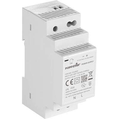 POPPSTAR Fonte de alimentação para calha DIN P-30-24 24 V 36 W (entrada 100-240 V CA 50/60 Hz, saída 24 V CC 1,5 A 36 W) POPPSTAR Fonte de alimentação para calha DIN P-30-24 24 V 36 W (entrada 100-240 V CA 50/60 Hz, saída 24 V CC 1,5 A 36 W)
