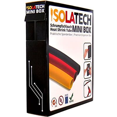 ISOLATECH tubo termoretátil 2:1 mini caixa sem adesivo preto Ø 1,15 mm 15 metros para carro USB campismo reparação resistente aos raios UV isolante rolo sem etiquetar na prática caixa dispensadora ISOLATECH tubo termoretátil 2:1 mini caixa sem adesivo preto Ø 1,15 mm 15 metros para carro USB campismo reparação resistente aos raios UV isolante rolo sem etiquetar na prática caixa dispensadora