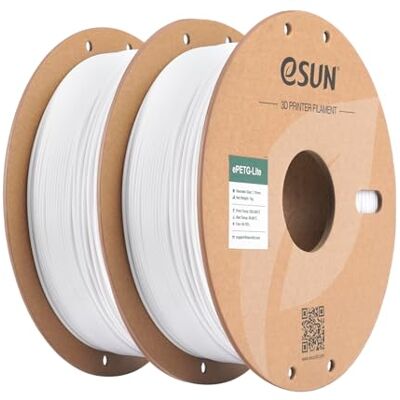 eSUN PETG Filamento 1,75 mm, Filamento PETG de Alta Dureza, 1 kg por bobina, 2 bobinas para impressoras 3D, Branco+Branco eSUN PETG Filamento 1,75 mm, Filamento PETG de Alta Dureza, 1 kg por bobina, 2 bobinas para impressoras 3D, Branco+Branco