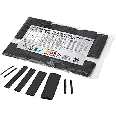 ISOLATECH Conjunto de 142 peças de tubo termorretrátil 3:1 preto com cola interna. Comprimento total de 8,3 m em uma bolsa de polietileno. De ISOLATECH Conjunto de 142 peças de tubo termorretrátil 3:1 preto com cola interna. Comprimento total de 8,3 m em uma bolsa de polietileno. De