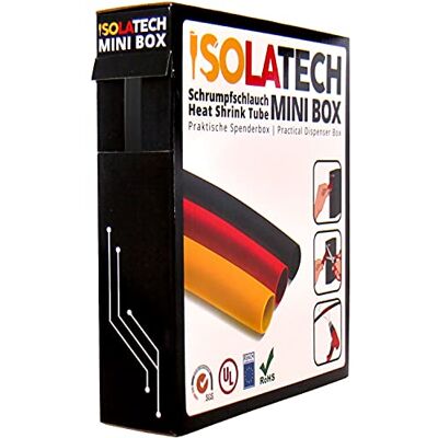 ISOLATECH Mini Box 2:1 sem cola, cor preta, 6,4 mm, 10 m, tubo termorretrátil em rolo na prática caixa dispensadora de ISOLATECH Mini Box 2:1 sem cola, cor preta, 6,4 mm, 10 m, tubo termorretrátil em rolo na prática caixa dispensadora de