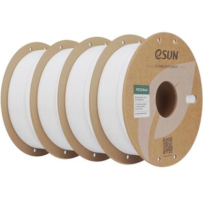 eSUN PETG Filamento 1,75 mm, Filamento PETG de alta dureza, 1 kg por bobina, 4 bobinas para impressoras 3D, branco eSUN PETG Filamento 1,75 mm, Filamento PETG de alta dureza, 1 kg por bobina, 4 bobinas para impressoras 3D, branco