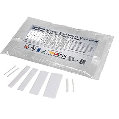 ISOLATECH Conjunto de 142 peças de tubo termorretrátil 3:1 transparente com cola interna. Comprimento total de 8,3 m em uma bolsa de polietileno. De ISOLATECH Conjunto de 142 peças de tubo termorretrátil 3:1 transparente com cola interna. Comprimento total de 8,3 m em uma bolsa de polietileno. De