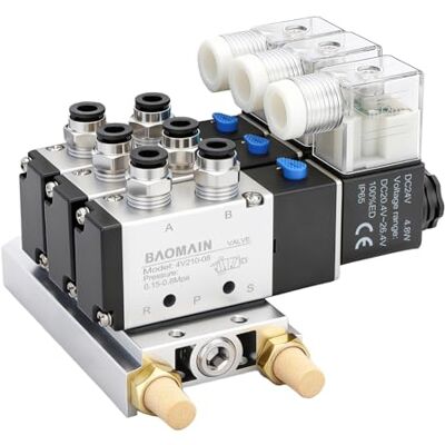 Baomain Válvula solenóide pneumática elétrica 3 espaços, válvula pneumática de ar de 24 V CC de 5 vias e 2 posições, porta PT de 1/4", 4V210-08 (2 posições, válvula de 5 vias, 3 espaços) Baomain Válvula solenóide pneumática elétrica 3 espaços, válvula pneumática de ar de 24 V CC de 5 vias e 2 posições, porta PT de 1/4", 4V210-08 (2 posições, válvula de 5 vias, 3 espaços)