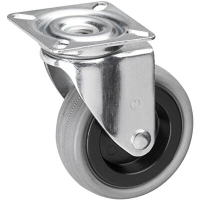 Metafranc Roda de borracha (75 mm de diâmetro, placa de 60 x 60 mm, superfície de rolamento suave, rolamento deslizante, capacidade de carga de 60 kg, rodas de transporte, rodas para móveis Metafranc Roda de borracha (75 mm de diâmetro, placa de 60 x 60 mm, superfície de rolamento suave, rolamento deslizante, capacidade de carga de 60 kg, rodas de transporte, rodas para móveis