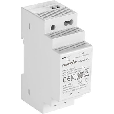 POPPSTAR Fonte de alimentação para calha DIN P-30-15 15 V CC, 2 A máx. 30 W (entrada 100-240 V CA 50/60 Hz) POPPSTAR Fonte de alimentação para calha DIN P-30-15 15 V CC, 2 A máx. 30 W (entrada 100-240 V CA 50/60 Hz)