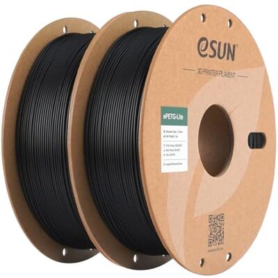 eSUN PETG Filamento 1,75 mm, Filamento PETG de Alta Resistência, 1 kg por bobina, 2 bobinas para impressoras 3D, preto + preto eSUN PETG Filamento 1,75 mm, Filamento PETG de Alta Resistência, 1 kg por bobina, 2 bobinas para impressoras 3D, preto + preto