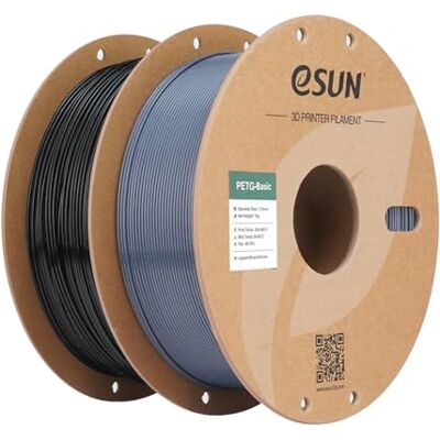 eSUN PETG Filamento 1,75 mm, Filamento PETG de Alta Dureza, 1 kg por bobina, 2 bobinas para impressoras 3D, Preto+Cinzento eSUN PETG Filamento 1,75 mm, Filamento PETG de Alta Dureza, 1 kg por bobina, 2 bobinas para impressoras 3D, Preto+Cinzento