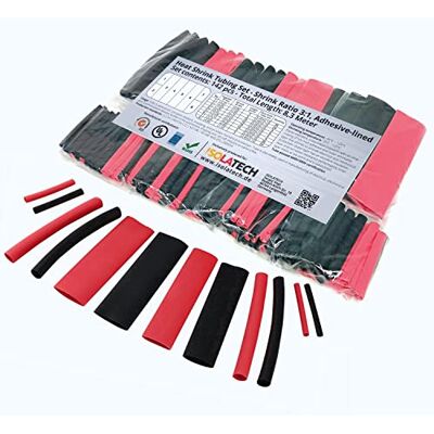 ISOLATECH Conjunto de 142 peças de tubo termorretrátil 3:1 preto e vermelho com cola interna. Comprimento total de 8,3 m em uma bolsa de polietileno. De ISOLATECH Conjunto de 142 peças de tubo termorretrátil 3:1 preto e vermelho com cola interna. Comprimento total de 8,3 m em uma bolsa de polietileno. De