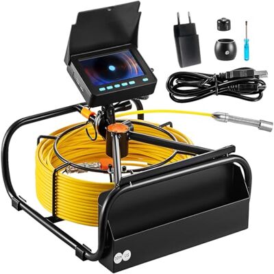 VEVOR Câmara de esgoto, 30 m, câmara de inspeção de drenagem com luzes 6 LED ajustáveis, cartão de 16 GB, zoom 3X e bateria recarregável de alta capacidade de 8500 mAh, 335 x 283 x 130 mm VEVOR Câmara de esgoto, 30 m, câmara de inspeção de drenagem com luzes 6 LED ajustáveis, cartão de 16 GB, zoom 3X e bateria recarregável de alta capacidade de 8500 mAh, 335 x 283 x 130 mm