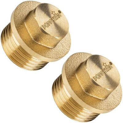 POPPSTAR Tampa de fecho de latão de rosca externa de 3/8 polegadas (BSP G 3/8" (16,7 mm), até 50 bar, 12 mm hexagonal), 2 peças POPPSTAR Tampa de fecho de latão de rosca externa de 3/8 polegadas (BSP G 3/8" (16,7 mm), até 50 bar, 12 mm hexagonal), 2 peças
