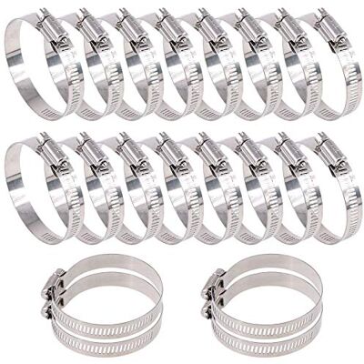 Glarks Conjunto de 20 braçadeiras de mangueira de engrenagem sem fim ajustáveis em aço inoxidável 304 de 46-70 mm, braçadeira de linha de combustível para tubo de água, canalização e automóvel Glarks Conjunto de 20 braçadeiras de mangueira de engrenagem sem fim ajustáveis em aço inoxidável 304 de 46-70 mm, braçadeira de linha de combustível para tubo de água, canalização e automóvel