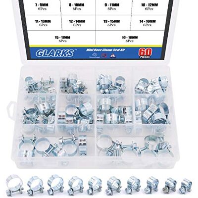 Glarks Conjunto de grampos para mangueira de injeção de combustível (60 unidades, 10 tamanhos) Glarks Conjunto de grampos para mangueira de injeção de combustível (60 unidades, 10 tamanhos)