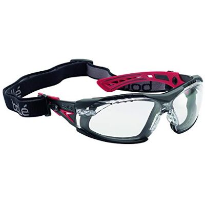 bollé RUSH Pinos bi-material vermelho/preto: PC incolor, anti-riscos e anti-embaciamento PLATINUM com espuma e fita elástica bollé RUSH Pinos bi-material vermelho/preto: PC incolor, anti-riscos e anti-embaciamento PLATINUM com espuma e fita elástica