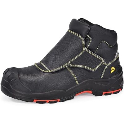 SAFETOE Botas de trabalho de soldagem, 8387 S3, antiestáticas, ESD, de couro bovino, sapatos de segurança 300 °C, resistentes a faíscas de calor, cobertura protetora de renda e ponto SAFETOE Botas de trabalho de soldagem, 8387 S3, antiestáticas, ESD, de couro bovino, sapatos de segurança 300 °C, resistentes a faíscas de calor, cobertura protetora de renda e ponto
