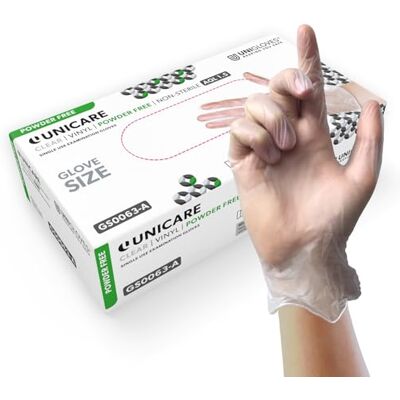 UNIGLOVES Unicare Vinil transparente GS0063-A exame multifunções, luvas descartáveis sem pó e sem látex, caixa de 100 luvas, transparente, médio UNIGLOVES Unicare Vinil transparente GS0063-A exame multifunções, luvas descartáveis sem pó e sem látex, caixa de 100 luvas, transparente, médio