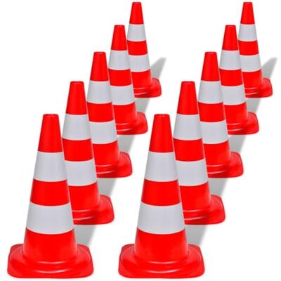 vidaXL 10 cones de trânsito de segurança com refletores vermelhos e brancos, 50 cm vidaXL 10 cones de trânsito de segurança com refletores vermelhos e brancos, 50 cm