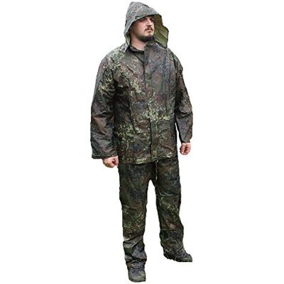 Mil-Tec Fato de chuva para homem (2 peças) • Fato impermeável • casaco impermeável leve com capuz e calças de chuva • proteção contra chuva para atividades ao ar Mil-Tec Fato de chuva para homem (2 peças) • Fato impermeável • casaco impermeável leve com capuz e calças de chuva • proteção contra chuva para atividades ao ar