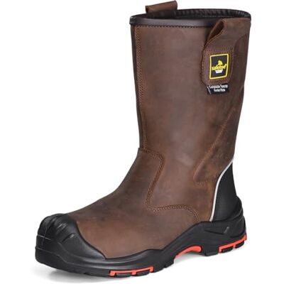 SAFETOE Botas de trabalho para homem, botas de segurança de couro de vaca, 20,3 cm, ponta composta, botas de construção industrial para óleo, gás, mina SAFETOE Botas de trabalho para homem, botas de segurança de couro de vaca, 20,3 cm, ponta composta, botas de construção industrial para óleo, gás, mina