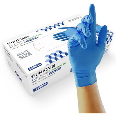 UNIGLOVES Unicare GS0032 Luvas de nitrilo descartáveis multiusos sem pó, caixa de 100 luvas, azul, tamanho pequeno (GS0032) UNIGLOVES Unicare GS0032 Luvas de nitrilo descartáveis multiusos sem pó, caixa de 100 luvas, azul, tamanho pequeno (GS0032)