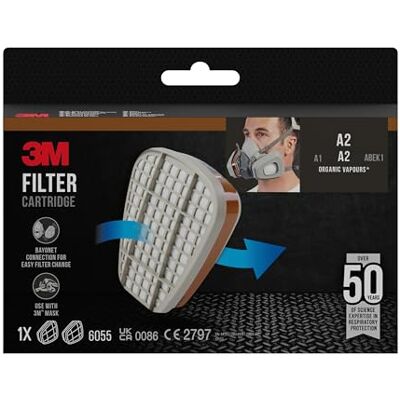 3M Filtro de vapores orgânicos , A2 para as séries 6000 e 6500, 1 par/pacote 3M Filtro de vapores orgânicos , A2 para as séries 6000 e 6500, 1 par/pacote