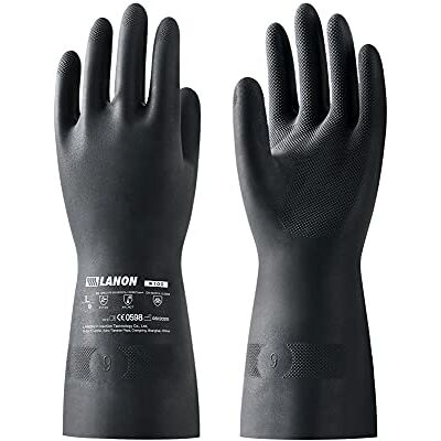 LANON Protection Luvas de látex resistentes a produtos químicos, resistentes a ácidos, álcalis e óleo, luvas de trabalho de segurança, luvas de 30 cm, tamanho grande, cor preta LANON Protection Luvas de látex resistentes a produtos químicos, resistentes a ácidos, álcalis e óleo, luvas de trabalho de segurança, luvas de 30 cm, tamanho grande, cor preta