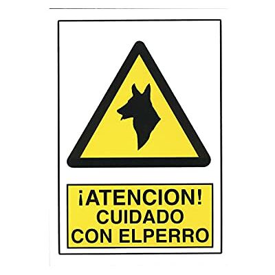 Amig Sinal de aviso cuidado com o cão poliéster resistente às intempéries, segurança para exteriores e interiores fácil instalação adesiva, amarelo, 300 x 450 mm Amig Sinal de aviso cuidado com o cão poliéster resistente às intempéries, segurança para exteriores e interiores fácil instalação adesiva, amarelo, 300 x 450 mm