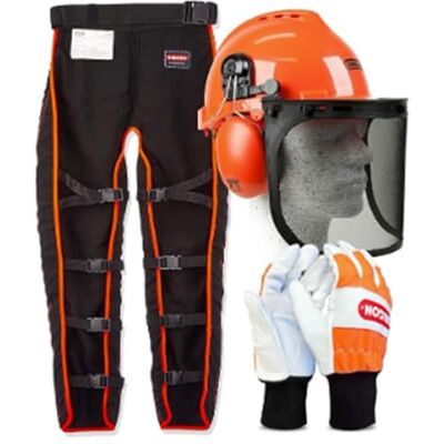 Oregon Equipamento de roupa de segurança para motosserra tipo A (perneiras de proteção para calças, luvas e capacete) Oregon Equipamento de roupa de segurança para motosserra tipo A (perneiras de proteção para calças, luvas e capacete)
