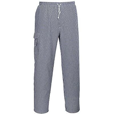 Portwest Calça de Chef Chester, Tamanho: S, Cor: Quadrados azuis, Portwest Calça de Chef Chester, Tamanho: S, Cor: Quadrados azuis,