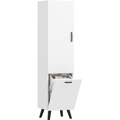 HOMCOM Armário de casa de banho alto com porta e prateleiras, 35 x 31,5 x Coluna de casa de banho estreita, cesto para roupa suja, móvel auxiliar para cozinha sala HOMCOM Armário de casa de banho alto com porta e prateleiras, 35 x 31,5 x Coluna de casa de banho estreita, cesto para roupa suja, móvel auxiliar para cozinha sala