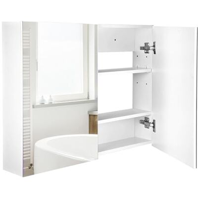 HOMCOM Armário de casa de banho com espelho armário de 2 portas 80 x 15 x Estilo moderno, 3 prateleiras interiores, para sala de estar quarto HOMCOM Armário de casa de banho com espelho armário de 2 portas 80 x 15 x Estilo moderno, 3 prateleiras interiores, para sala de estar quarto
