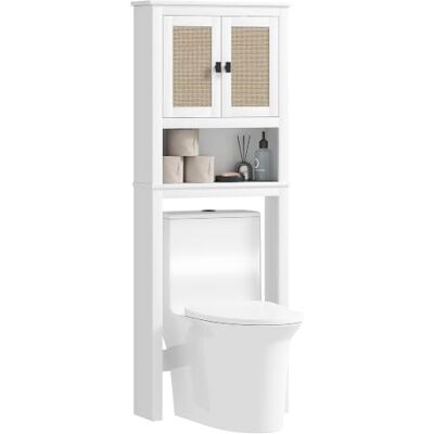 HOMCOM Mueble sobre Inodoro Estrecho con 2 Puertas 60x19,5x160 cm Blanco Armário sobre sanita, frente de ratan, compartimento, prateleira ajustável, armário de casa de banho HOMCOM Mueble sobre Inodoro Estrecho con 2 Puertas 60x19,5x160 cm Blanco Armário sobre sanita, frente de ratan, compartimento, prateleira ajustável, armário de casa de banho