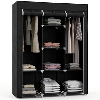 HOMCOM Armário de tecido dobrável com 2 barras 125 x 43 x 162,5 cm, preto Armário portátil, 8 prateleiras, moldura de aço, para quarto, armário de vestir HOMCOM Armário de tecido dobrável com 2 barras 125 x 43 x 162,5 cm, preto Armário portátil, 8 prateleiras, moldura de aço, para quarto, armário de vestir