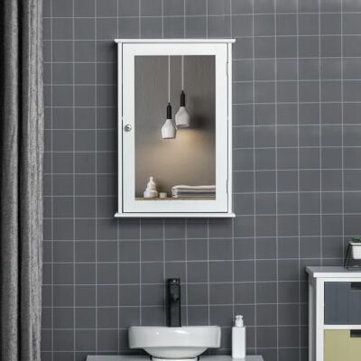 kleankin Armário de casa de banho com espelho estilo moderno 41 x 14 x 60 1 prateleira de armazenamento, móveis para casa de banho kleankin Armário de casa de banho com espelho estilo moderno 41 x 14 x 60 1 prateleira de armazenamento, móveis para casa de banho