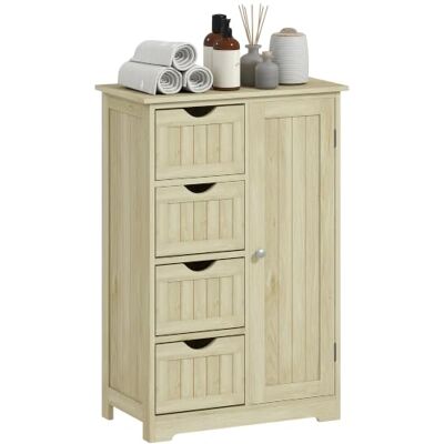 kleankin Armário de casa de banho móvel auxiliar casa de banho com 4 Prateleira ajustável, estilo moderno, para espaços pequenos, estreita, madeira natural kleankin Armário de casa de banho móvel auxiliar casa de banho com 4 Prateleira ajustável, estilo moderno, para espaços pequenos, estreita, madeira natural