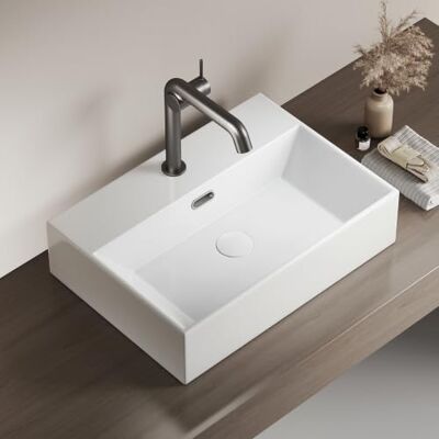 EMKE Lavatório de design com borda fina 51 x 36 x 13 cm, branco brilhante Lavatório de cerâmica quadrada, lavatório sobre bancada ou suspenso para casa de banho (apenas lavatório) EMKE Lavatório de design com borda fina 51 x 36 x 13 cm, branco brilhante Lavatório de cerâmica quadrada, lavatório sobre bancada ou suspenso para casa de banho (apenas lavatório)
