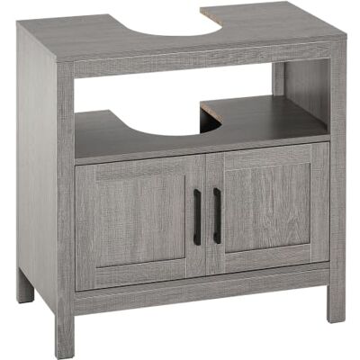 kleankin Móveis para debaixo do lavatório, lavatório baixo 60 x 30 x 60 cm para casa de banho, de madeira, 2 portas, prateleira aberta, estilo moderno, armário de chão kleankin Móveis para debaixo do lavatório, lavatório baixo 60 x 30 x 60 cm para casa de banho, de madeira, 2 portas, prateleira aberta, estilo moderno, armário de chão